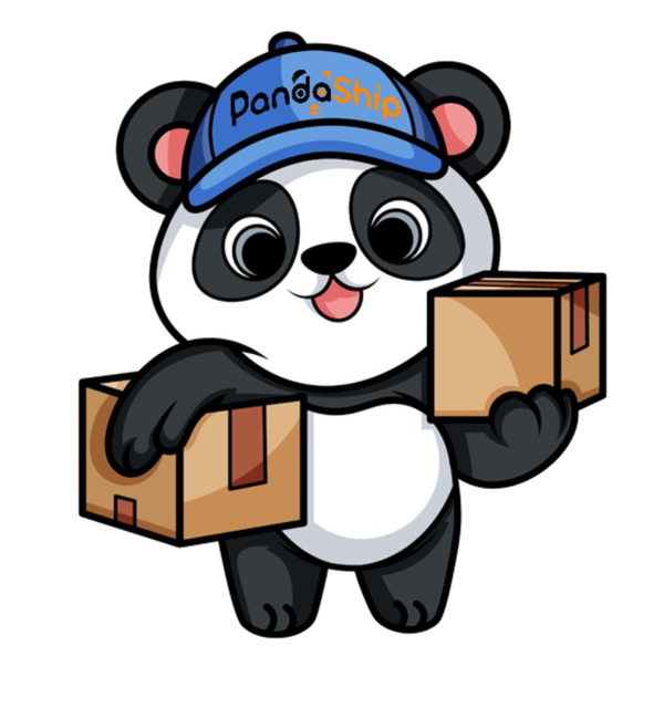 PandaShip mascot holding boxes
